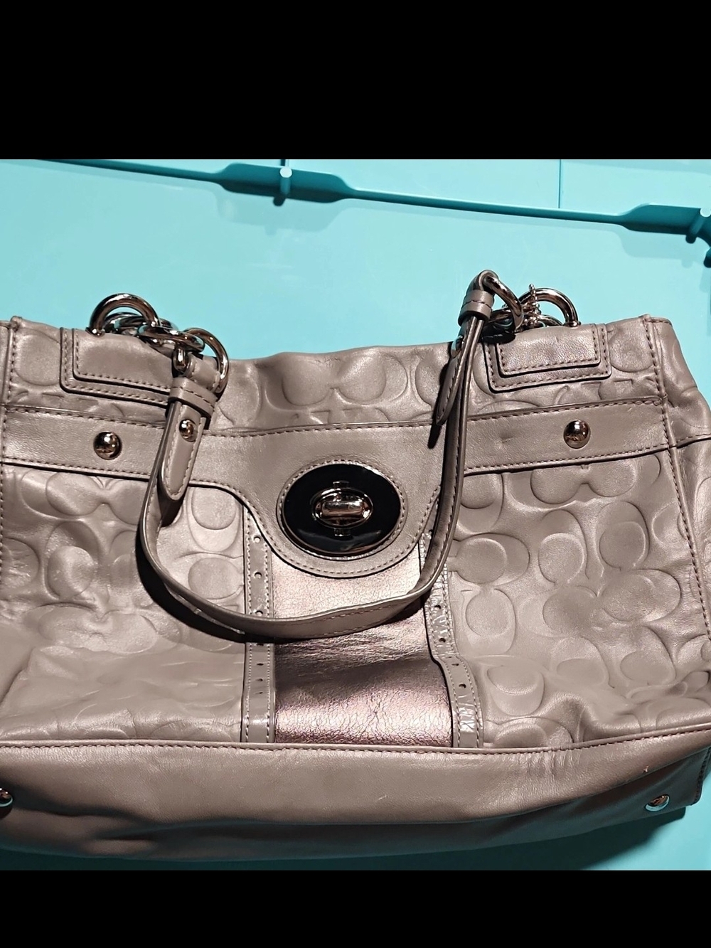 Coach Penelope Gray Embossed Signature Leather Bag